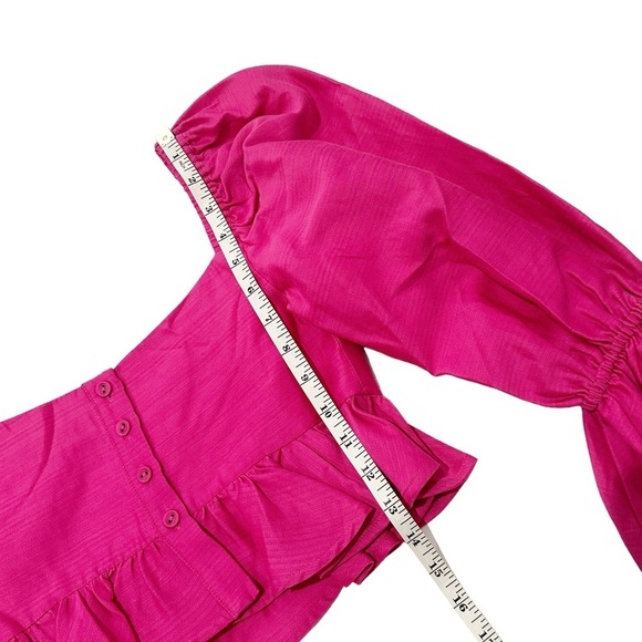 NWOT $295 ALEMAIS Blaire Ruffle Blouson Crop Top Fuchsia Button Back US 2 - Picture 10 of 12